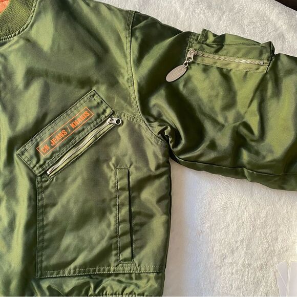 Vintage Y2K Calvin Klein Bomber Jacket Green orange interior Size Large - Picture 2 of 13